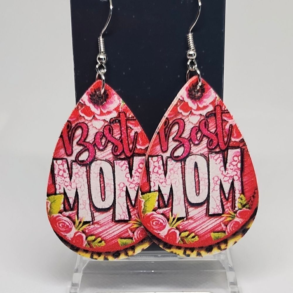 Women's earrings teardrop best Mom faux leather new e8